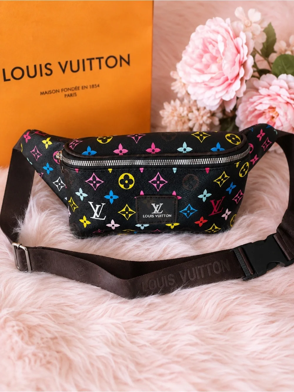 Source Unknown Black Multicolor Monogram Belt Bag
